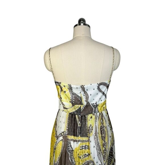 Elie Tahairi Yellow and White Silk Print Sleeveless Maxi Dress | Size 12 - Picture 7 of 10